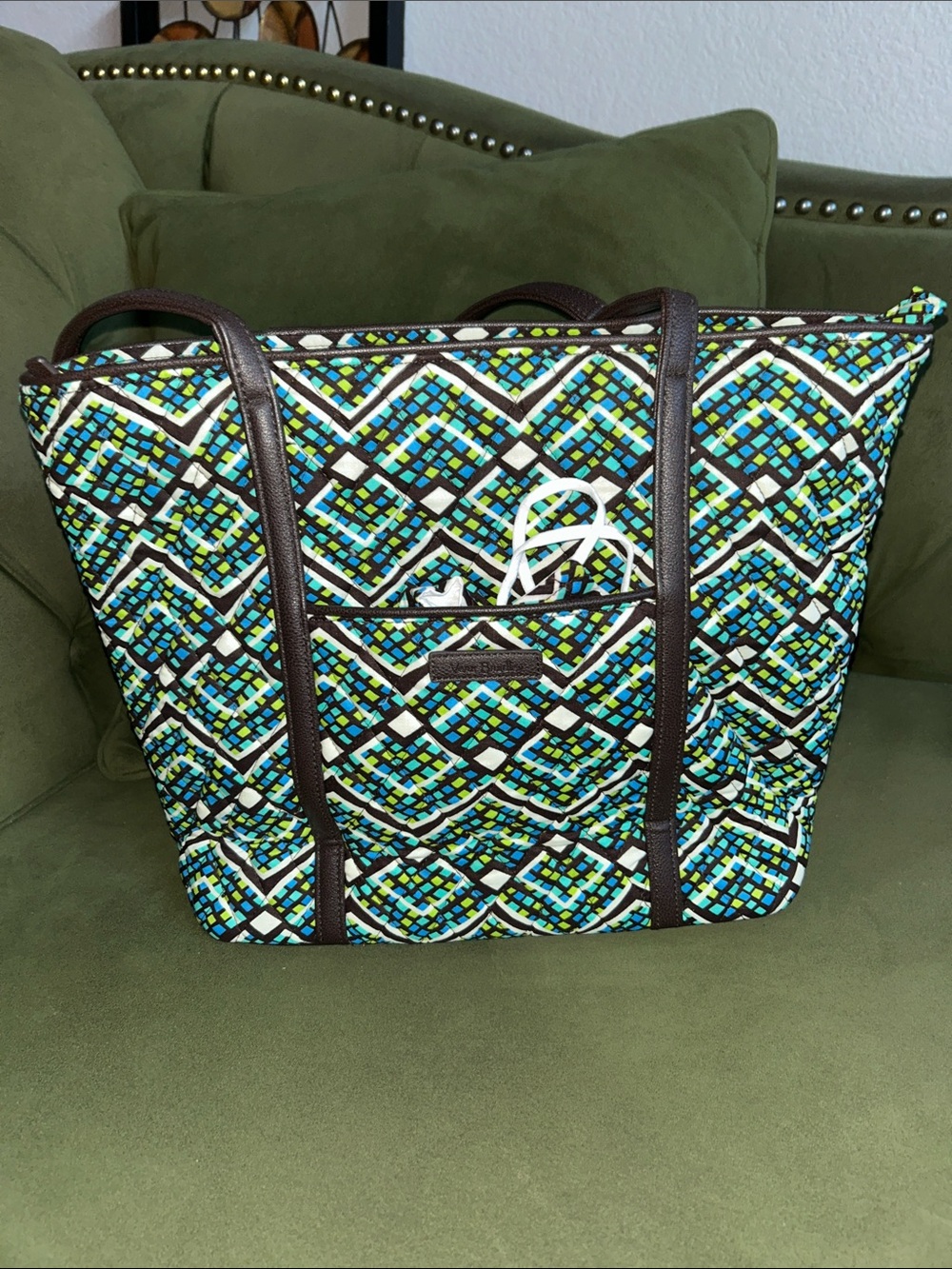 Vera Bradley Rain Forest Green Quilted Small Trimmed Tote
